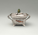 Sugar bowl, Tiffany & Co. (1837–present), silver, copper, and jade, American
