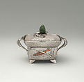 Sugar bowl, Tiffany &amp; Co. (1837–present), silver, copper, and jade, American