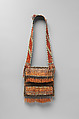 Shoulder bag, Tanned leather, porcupine quills, dye, metal cones, deer hair, vegetal fiber, and wool yarn, Anishinaabe, probably Ojibwa, Native American