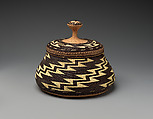 Gift basket, Elizabeth Hickox (Wiyot-Karuk, 1875–1947), Conifer root, hazel shoots, maidenhair stems, bear grass, and dyed porcupine quills, Wiyot and Karuk, Native American