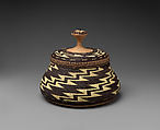 Gift basket, Elizabeth Hickox (Wiyot-Karuk, 1875–1947), Conifer root, hazel shoots, maidenhair stems, bear grass, and dyed porcupine quills, Wiyot and Karuk, Native American
