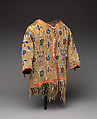 Boy's jacket, Tanned leather, pigment, glass beads, cotton cloth, and commercial buttons, Crow, Native American