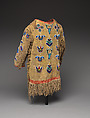 Boy's jacket, Tanned leather, pigment, glass beads, cotton cloth, and commercial buttons, Crow, Native American