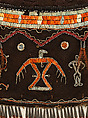 Shoulder bag (missing strap), Tanned leather, porcupine quills, dye, glass beads, silk ribbon, metal cones, and deer hair, Anishinaabe, possibly Mississauga Ojibwa, Native American