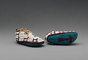 Child's moccasins, Tanned leather, glass beads, and pigment, Southern Cheyenne, Native American