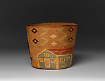 Basket, Spruce root and dyed and undyed beach or rye grass, Tlingit, Native American