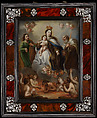 The Virgin of Carmen and the Souls of Purgatory with St. Joseph and the Prophet Elijah, Juan Francisco de Aguilera (active Mexico, first third 18th century), Oil and gold on copper; Frame: ebony, tortoise shell, and silver, Mexican