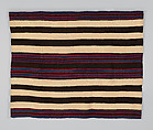 First-phase chief's blanket, Handspun undyed and indigo-dyed Churro fleece and raveled lac-dyed bayeta, Diné/ Navajo, Native American