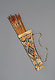 Quiver and arrows, Quiver: tanned leather, glass beads, and pigment
arrows: cane, wood, pitch, stone, sinew, and feathers, Apache, Native American