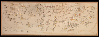 The Battle of the Little Bighorn, Standing Bear/ Mató Nájin (Minneconjou Lakota/Teton Sioux, 1859–1933), Pencil, ink, and watercolor on muslin, Minneconjou Lakota/ Teton Sioux, Native American