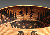Basket bowl, Carrie Bethel (Mono Lake Paiute, 1898–1974), Willow shoots, sedge root, redbud shoots, and dyed bracken root, Mono Lake Paiute, Native American