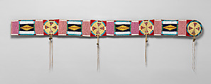 Blanket strip, Tanned leather, glass beads, horsehair, porcupine quills, dye, wool cloth, and brass bells, Niimíipuu / Nez Perce , Native American