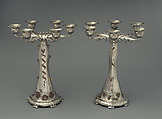 Pair of Candelabra, Tiffany &amp; Co. (1837–present), Silver, copper, gold, brass, and copper-platinum alloy with traces of iron, American