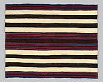 First-phase chief's blanket, Handspun undyed and indigo-dyed Churro fleece and raveled lac-dyed bayeta, Diné/ Navajo, Native American