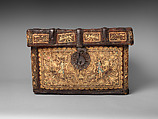 Chest (petaca), Unknown artists, Rattan structure covered with leather, embroidered with agave fiber and lined with fabric; forged, chased and openwork iron lock and hardware, New Spain (Mexico)