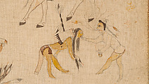 The Battle of the Little Bighorn, Standing Bear/ Mató Nájin (Minneconjou Lakota/Teton Sioux, 1859–1933), Pencil, ink, and watercolor on muslin, Minneconjou Lakota/ Teton Sioux, Native American