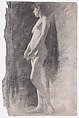 Standing Female Nude, Frederick William MacMonnies (American, New York 1863–1937 New York), Charcoal on paper, mounted on board, American