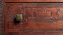 Carved chest, Robert Laurent (American (born France), Concarneau 1890–1970 Cape Neddick, Maine), Black walnut, tulip poplar, plywood, and brass, American