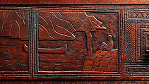 Carved chest, Robert Laurent (American (born France), Concarneau 1890–1970 Cape Neddick, Maine), Black walnut, tulip poplar, plywood, and brass, American