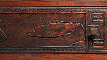 Carved chest, Robert Laurent (American (born France), Concarneau 1890–1970 Cape Neddick, Maine), Black walnut, tulip poplar, plywood, and brass, American