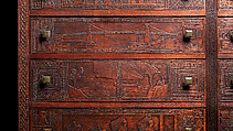 Carved chest, Robert Laurent (American (born France), Concarneau 1890–1970 Cape Neddick, Maine), Black walnut, tulip poplar, plywood, and brass, American