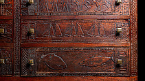Carved chest, Robert Laurent (American (born France), Concarneau 1890–1970 Cape Neddick, Maine), Black walnut, tulip poplar, plywood, and brass, American