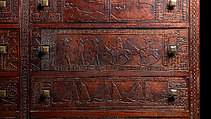 Carved chest, Robert Laurent (American (born France), Concarneau 1890–1970 Cape Neddick, Maine), Black walnut, tulip poplar, plywood, and brass, American