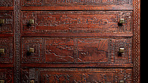 Carved chest, Robert Laurent (American (born France), Concarneau 1890–1970 Cape Neddick, Maine), Black walnut, tulip poplar, plywood, and brass, American