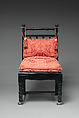Chair, Herter Brothers (German, active New York, 1864–1906), Ebonized cherry, brass casters, later upholstery, American