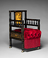 Chair, Kimbel and Cabus (American, New York, 1863–1882), ebonized wood, gilding, printed paper tiles, later upholstery, American
