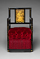 Chair, Kimbel and Cabus (American, New York, 1863–1882), ebonized wood, gilding, printed paper tiles, later upholstery, American