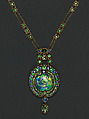 Necklace, Louis C. Tiffany (American, New York 1848–1933 New York), Gold, black opal, demantoid garnets, sapphires, American