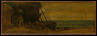 The Smugglers' Cove, Albert Pinkham Ryder (American, New Bedford, Massachusetts 1847–1917 Elmhurst, New York), Oil on gilt leather, American