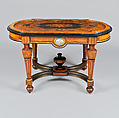 Center Table, Walnut with inlays of other woods, gilding, gilt bronze mounts, and porcelain plaques., American