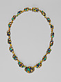 Necklace, Meta Overbeck (American, 1881–1946), Gold, emeralds, Montana sapphires, topazes, enamel, American