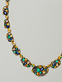 Necklace, Meta Overbeck (American, 1881–1946), Gold, emeralds, Montana sapphires, topazes, enamel, American