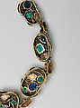 Necklace, Meta Overbeck (American, 1881–1946), Gold, emeralds, Montana sapphires, topazes, enamel, American
