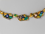 Necklace, Meta Overbeck (American, 1881–1946), Gold, emeralds, Montana sapphires, topazes, enamel, American