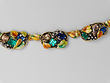Necklace, Meta Overbeck (American, 1881–1946), Gold, emeralds, Montana sapphires, topazes, enamel, American