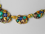 Necklace, Meta Overbeck (American, 1881–1946), Gold, emeralds, Montana sapphires, topazes, enamel, American