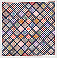 Thirteen-patch block quilt with Japanesque backing fabric, Unknown Maker, American, Cotton, American