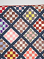 Thirteen-patch block quilt with Japanesque backing fabric, Unknown Maker, American, Cotton, American
