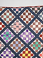 Thirteen-patch block quilt with Japanesque backing fabric, Unknown Maker, American, Cotton, American