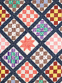 Thirteen-patch block quilt with Japanesque backing fabric, Unknown Maker, American, Cotton, American
