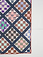 Thirteen-patch block quilt with Japanesque backing fabric, Unknown Maker, American, Cotton, American