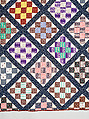Thirteen-patch block quilt with Japanesque backing fabric, Unknown Maker, American, Cotton, American