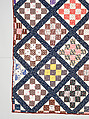 Thirteen-patch block quilt with Japanesque backing fabric, Unknown Maker, American, Cotton, American
