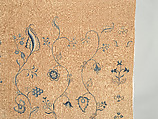 Bedcover with appliqued crewel embroidery motifs, Member of the Cabot family (American (Massachusetts), 18th century), Linen, embroidered with wool and silk, American