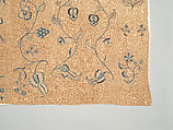 Bedcover with appliqued crewel embroidery motifs, Member of the Cabot family (American (Massachusetts), 18th century), Linen, embroidered with wool and silk, American