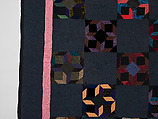 Tumbling Blocks quilt, Alma (?) Yoder (American (Kalona, Iowa)), Cotton, silk, and velvet, American